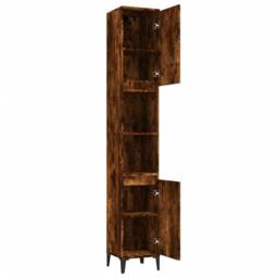 Berkfield Home Durable Bathroom Cabinet Smoked Oak 30x30x190 cm Engineered Wood in Brown - Size: 30 x 30 x 190 cm - thumbnail 6
