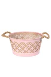 KDMD Round Pink Zinc Planter with Hessian Liner & Rope Handles - thumbnail 2