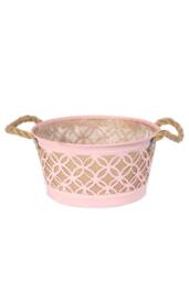 KDMD Round Pink Zinc Planter with Hessian Liner & Rope Handles - thumbnail 1