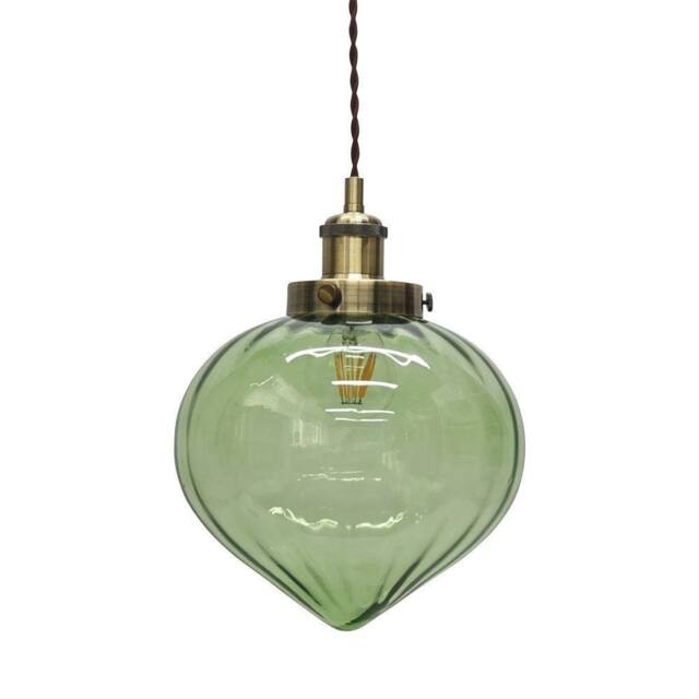 First Choice Lighting Layla - Green Glass Easy Fit Pendant Shade with Antique Brass Detail - image 1