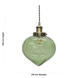 First Choice Lighting Layla - Green Glass Easy Fit Pendant Shade with Antique Brass Detail - thumbnail 3
