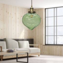 First Choice Lighting Layla - Green Glass Easy Fit Pendant Shade with Antique Brass Detail - thumbnail 5