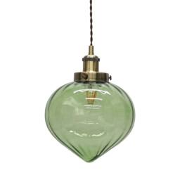 First Choice Lighting Layla - Green Glass Easy Fit Pendant Shade with Antique Brass Detail - thumbnail 1