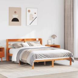 Berkfield Home Beautiful Bed Frame with Headboard without Mattress Wax Brown 135 - Size: Double - thumbnail 2
