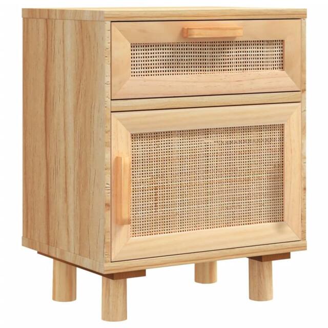 Berkfield Home Bedside Cabinet Brown Solid Wood Pine & Natural Rattan in Light Tan - image 1