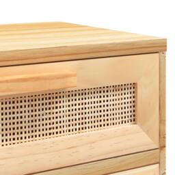 Berkfield Home Bedside Cabinet Brown Solid Wood Pine & Natural Rattan in Light Tan - thumbnail 7