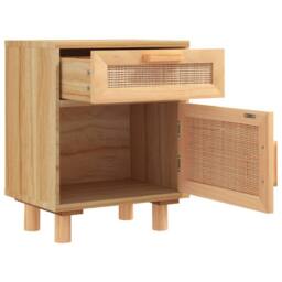 Berkfield Home Bedside Cabinet Brown Solid Wood Pine & Natural Rattan in Light Tan - thumbnail 5
