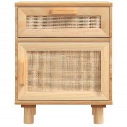 Berkfield Home Bedside Cabinet Brown Solid Wood Pine & Natural Rattan in Light Tan - thumbnail 4