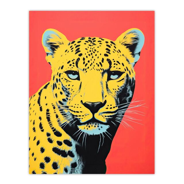 "Wee Blue Coo Wall Art Print Vibrant Cheetah On Coral Bold Animal Living Room - Size: W24"" x H32""" - image 1