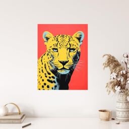 "Wee Blue Coo Wall Art Print Vibrant Cheetah On Coral Bold Animal Living Room - Size: W24"" x H32""" - thumbnail 4