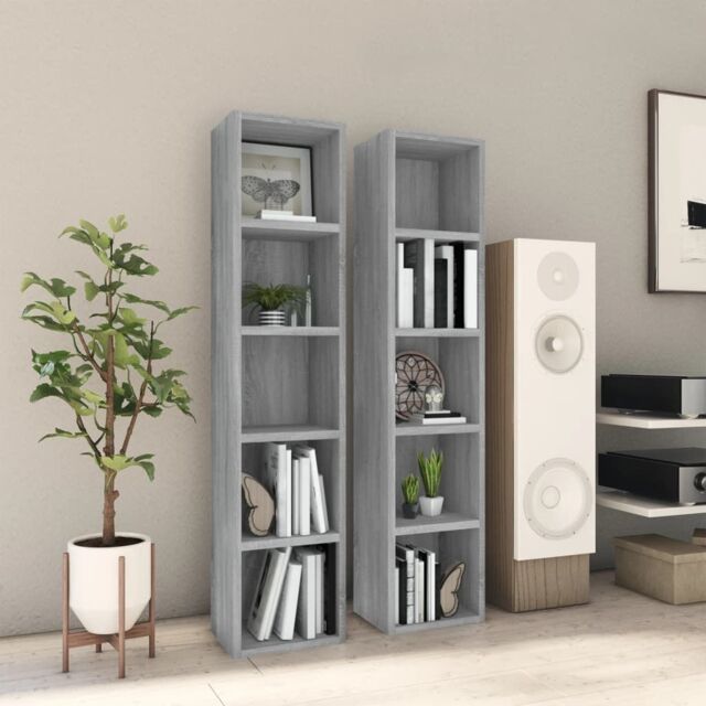 Berkfield Home CD Cabinets 2 pcs Grey Sonoma 21x16x93.5 cm Engineered Wood - image 1