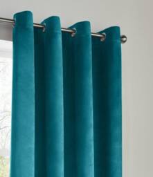 Luxury Living Velvet Thermal Blackout Eyelet Curtains Ready Made Pair in Teal - Size: 168 cm width x 183 cm drop - thumbnail 2