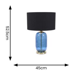 ValueLights Leigh Fabric Drum Shade with Navy Blue Glass & Gold Trim Table Lamp with Bulb in Black - thumbnail 4