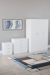 Home Discount Riano 3Pc Bedroom Set - 3 Drawer Bedside, 4 Drawer Chest & Wardrobe in White - thumbnail 1