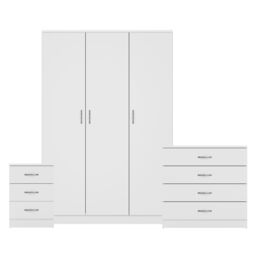 Home Discount Riano 3Pc Bedroom Set - 3 Drawer Bedside, 4 Drawer Chest & Wardrobe in White - thumbnail 8