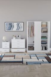 Home Discount Riano 3Pc Bedroom Set - 3 Drawer Bedside, 4 Drawer Chest & Wardrobe in White - thumbnail 3