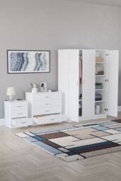 Home Discount Riano 3Pc Bedroom Set - 3 Drawer Bedside, 4 Drawer Chest & Wardrobe in White - thumbnail 2