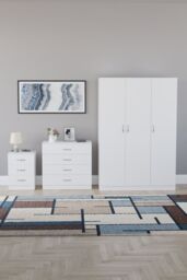 Home Discount Riano 3Pc Bedroom Set - 3 Drawer Bedside, 4 Drawer Chest & Wardrobe in White - thumbnail 4