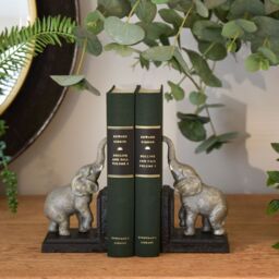 Madison & Mayfair Antique Pair of Elephant Bookends Cast Iron in Grey - thumbnail 1