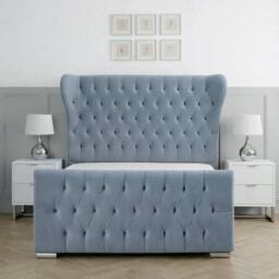 Living Comfort Bedz Velvetine Plush Velvet Upholstered Bed Slatted Base - 48Inch Headboard in Light Blue - Size: Single - thumbnail 2