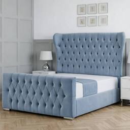 Living Comfort Bedz Velvetine Plush Velvet Upholstered Bed Slatted Base - 48Inch Headboard in Light Blue - Size: Single - thumbnail 1