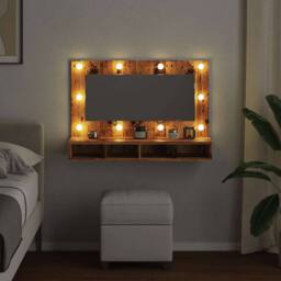 Berkfield Home Mirror Cabinet with LED Old Wood 90x31.5x62 cm in Brown - thumbnail 4