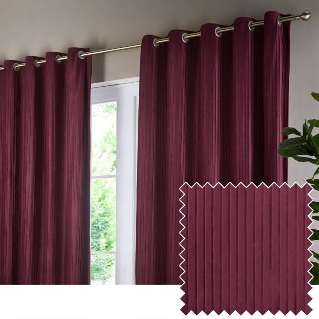 Paoletti Corinthian Velvet Room Darkening Eyelet Curtain Pair in Dark Red - Size: 117 cm width x 183 cm drop - image 1