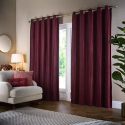 Paoletti Corinthian Velvet Room Darkening Eyelet Curtain Pair in Dark Red - Size: 117 cm width x 183 cm drop - thumbnail 2