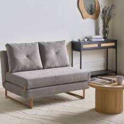 Wyld and Coco 2-Seater Grey Fabric Sofa Bed - Fold-Out Guest Bed - Size: Small Double