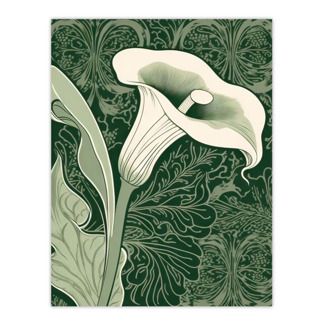"Artery8 Wall Art Single White Cala Lily Flower Art Nouveau Painting Green - Size: W18"" x H24""" - image 1