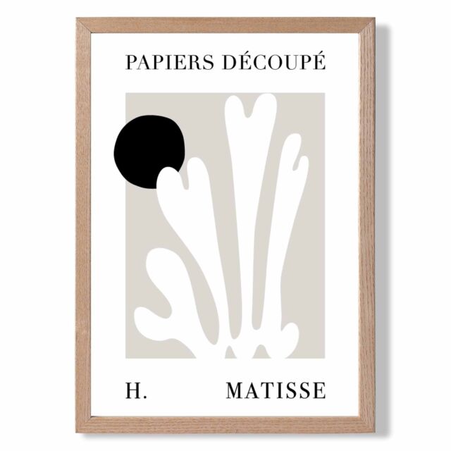 ARTZE Matisse Floral Cutout Beige & Black Framed Print SIZE: A4 with Oak Frame - image 1