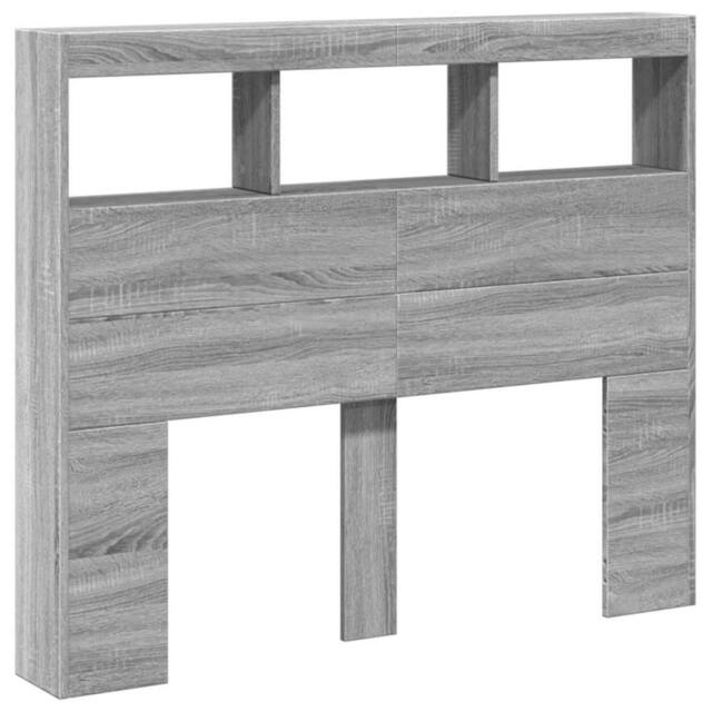 Berkfield Home Headboard Cabinet with LED Grey Sonoma 120x17x102 cm - Size: 120 x 17 x 102 cm - image 1