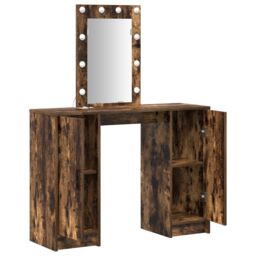 Berkfield Home Dressing Table with LED Lights Smoked Oak 102x33x135 cm in Brown - Size: 102 x 33 x 135 cm - thumbnail 4