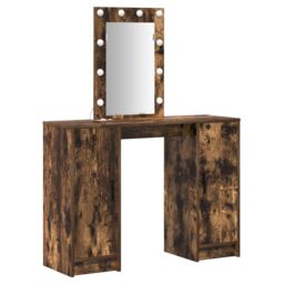 Berkfield Home Dressing Table with LED Lights Smoked Oak 102x33x135 cm in Brown - Size: 102 x 33 x 135 cm - thumbnail 2