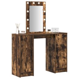 Berkfield Home Dressing Table with LED Lights Smoked Oak 102x33x135 cm in Brown - Size: 102 x 33 x 135 cm - thumbnail 3
