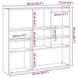 Berkfield Home Wall Shelf Brown Oak 90x16x78 cm Engineered Wood - Size: 90 x 16 x 78 cm - thumbnail 7
