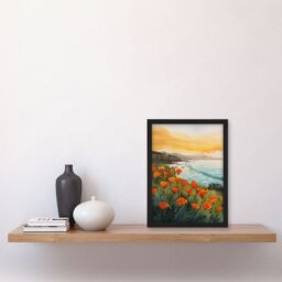 "Artery8 Shoreline California Poppies Floral Watercolour Framed Art Print - Size: W12"" x H16""" - thumbnail 4
