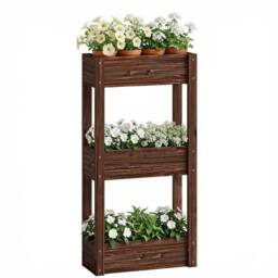 OUTSUNNY 3-Tier Wooden Raised Planter, Raised Garden Bed on Legs in Brown - thumbnail 2