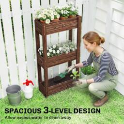 OUTSUNNY 3-Tier Wooden Raised Planter, Raised Garden Bed on Legs in Brown - thumbnail 4