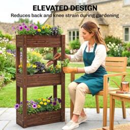 OUTSUNNY 3-Tier Wooden Raised Planter, Raised Garden Bed on Legs in Brown - thumbnail 5