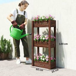 OUTSUNNY 3-Tier Wooden Raised Planter, Raised Garden Bed on Legs in Brown - thumbnail 3