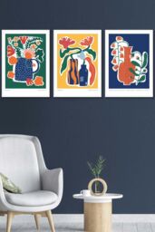 ARTZE Artisan Flower Market in Blue, Yellow & Green Framed Wall Art - Medium in White - Size: W45 cm x H62 cm x D20mm