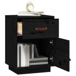 Berkfield Home Bedside Cabinet Black 40x34x55 cm Solid Wood Pine - Size: 40 x 34 x 55 cm - thumbnail 4