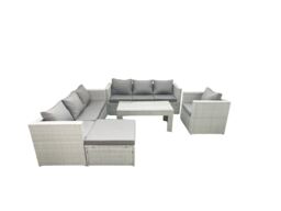 Fimous Wicker PE Rattan Sofa Garden Furniture Set with Oblong Coffee Table Armchair Big Footstool Light Grey Mixed - thumbnail 2