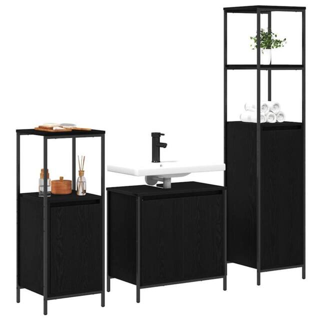 Berkfield Home Modern 3 Piece Bathroom Furniture Set Black Oak Engineered Wood - image 1