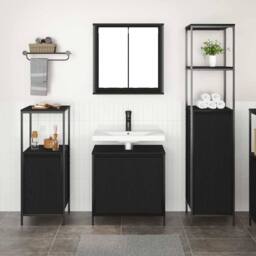 Berkfield Home Modern 3 Piece Bathroom Furniture Set Black Oak Engineered Wood - thumbnail 4