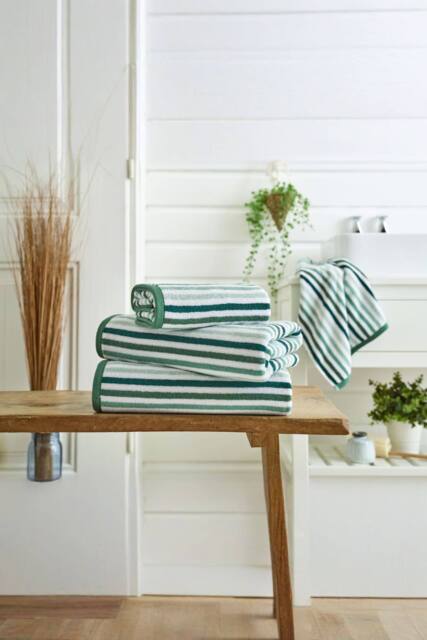 Deyongs Bliss Linear Stripe 550gsm 100% Cotton Bathroom Towels in Green - image 1