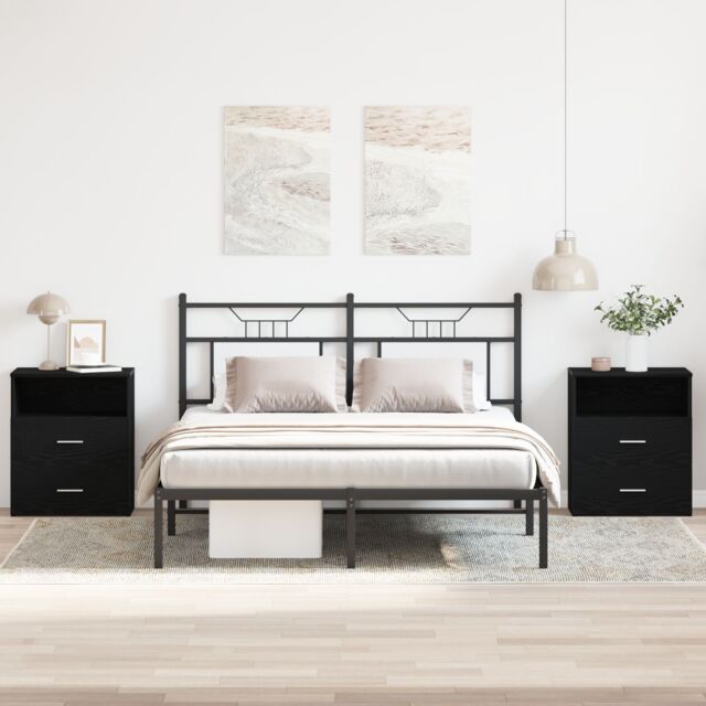 Berkfield Home Nightstands Set of 2 Black Oak 50x32x60cm Made of Engineered Wood - Size: 50 x 32 x 60 cm - image 1