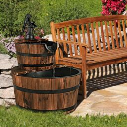 Gymax Garden Wooden Barrel Fountain 2 Floors Water Feature With Pump in Dark Brown - thumbnail 3