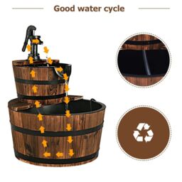 Gymax Garden Wooden Barrel Fountain 2 Floors Water Feature With Pump in Dark Brown - thumbnail 5
